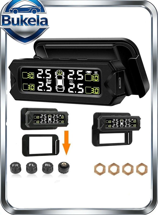 Bukela TPMS Tire Pressure Monitoring System Adjustable And Removable Solar Tire Pressure Monitor With 6 Alarm Modes And Real-Time Auto Detection For Car 22-87 Psi - Image 1